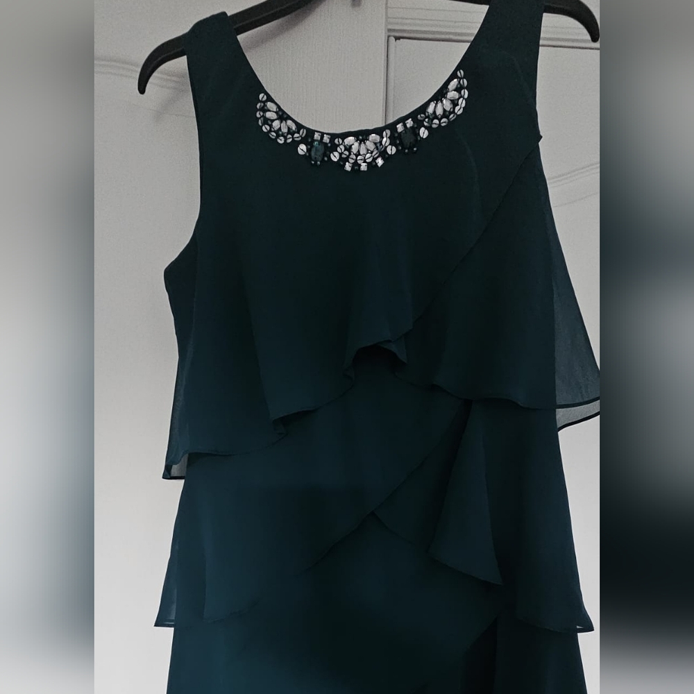 VTG emerald green and silver party dress with sheer cover up